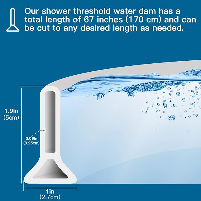 1.96'' High Shower Threshold Water Dam Collapsible 67IN Shower Water Splash - Image 3