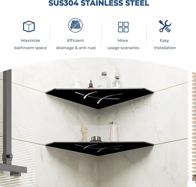 FerdY 2-Pack 10" Matte Black Recessed Corner Shower Shelf, - Image 2