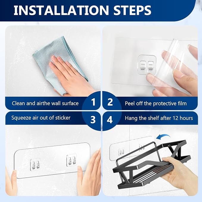 9-Pack Shower Caddy Adhesive Replacement, Transparent Adhesive Hooks Stickers - Image 6