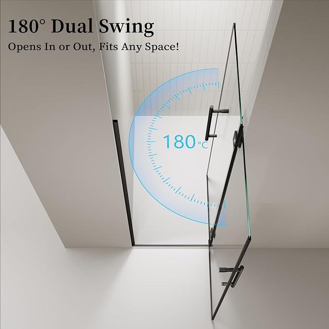 23.6-23.8" x 72" Frameless Hinged Shower Door, Single Swing Shower Panel - Image 2