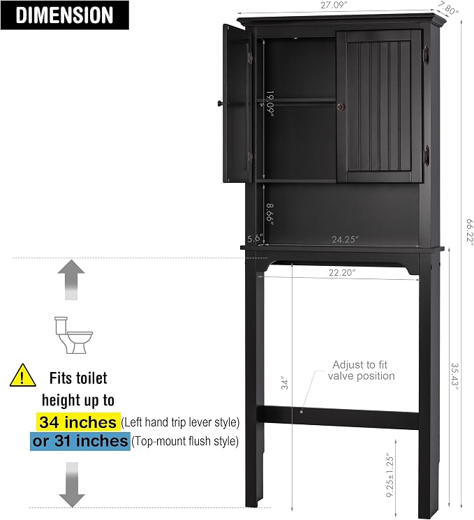 UTEX Bathroom Storage Over The Toilet, Above Toilet Storage Cabinet Organizer - Image 2
