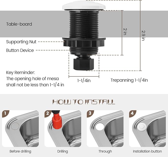 Garbage Disposal Air Switch Kit Sink Top Waste Disposal Stainless Steel White - Image 5