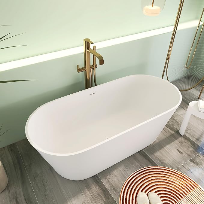 67" Premium Solid Surface Freestanding Bathtub, Upgraded Oval Stone Resin - Image 2