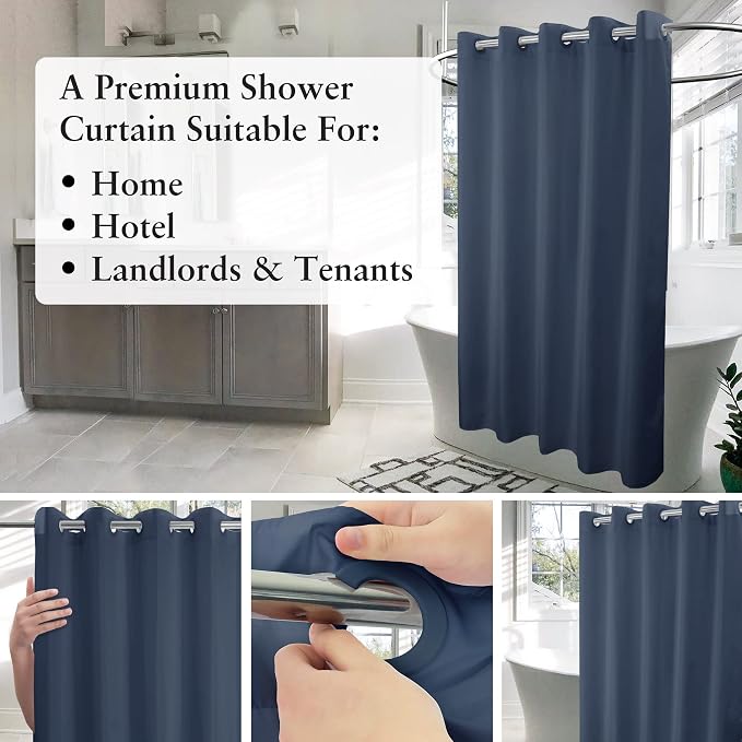 River Dream Stall Size No Hook Navy Blue Shower Curtain Soft Microfiber - Image 3