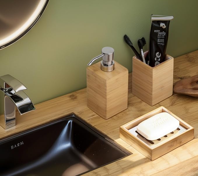 Bamboo Bathroom Accessories Set, Toothbrush Holder, Soap Dish, Kitchen Soap - Image 8