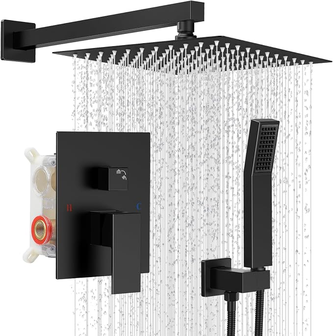 Shower Faucet set with Shower head, Wall Mount 10 Inch Square Rainfall Shower by IUERASD