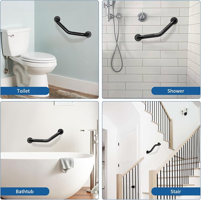 16 Inch Angled Shower Grab Bar Black, Munzong 2 Pack Anti Slip Bathroom Grab Bar - Image 6