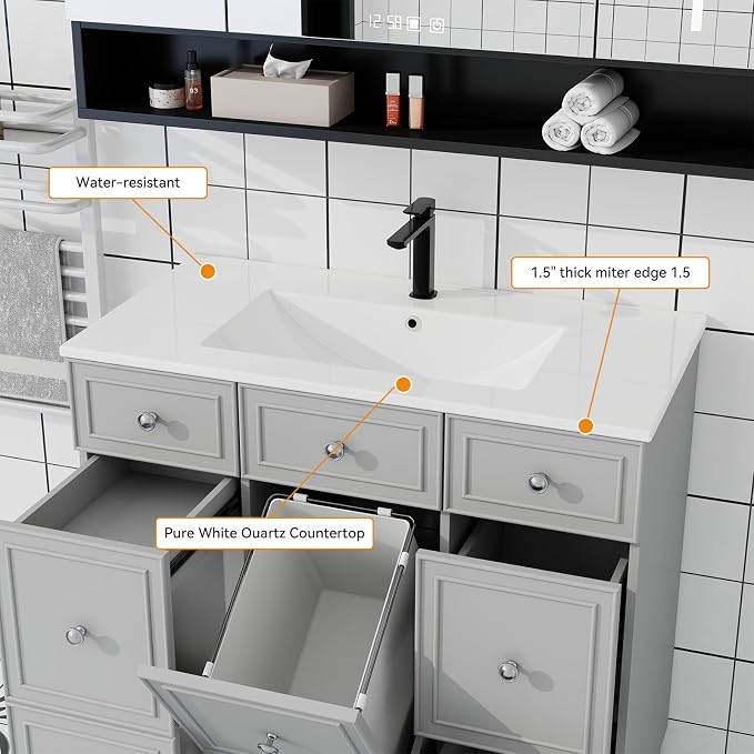 YOURLITE 36" Bathroom Vanity, Painted Surface Solid Wood Frame Bathroom Vanities - Image 6