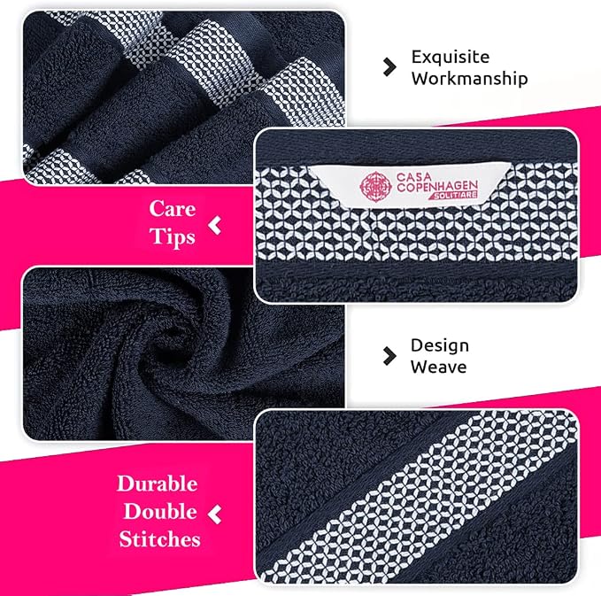 CASA COPENHAGEN Solitaire 6 Pieces Towel Set- Dark Navy, 600 GSM 2 Bath Towel 2 - Image 3