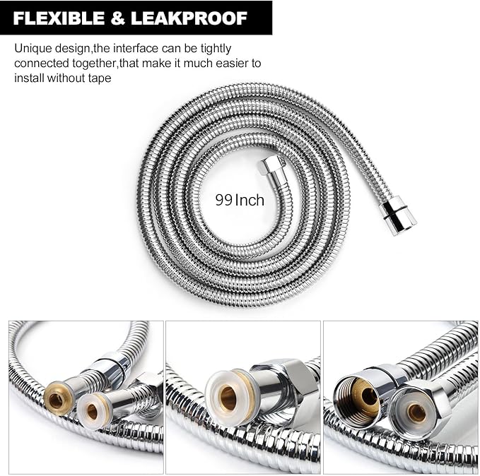 Shower Hose Extra Long 99 Inches Stainless Steel Handheld Shower Head Hose - Image 3
