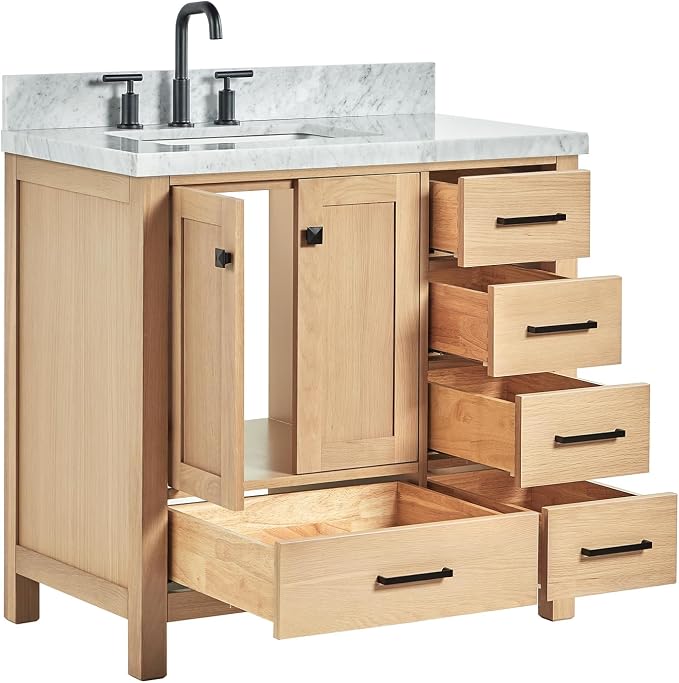 ARIEL Cambridge 37 Inch Oak Bathroom Vanity - Image 6