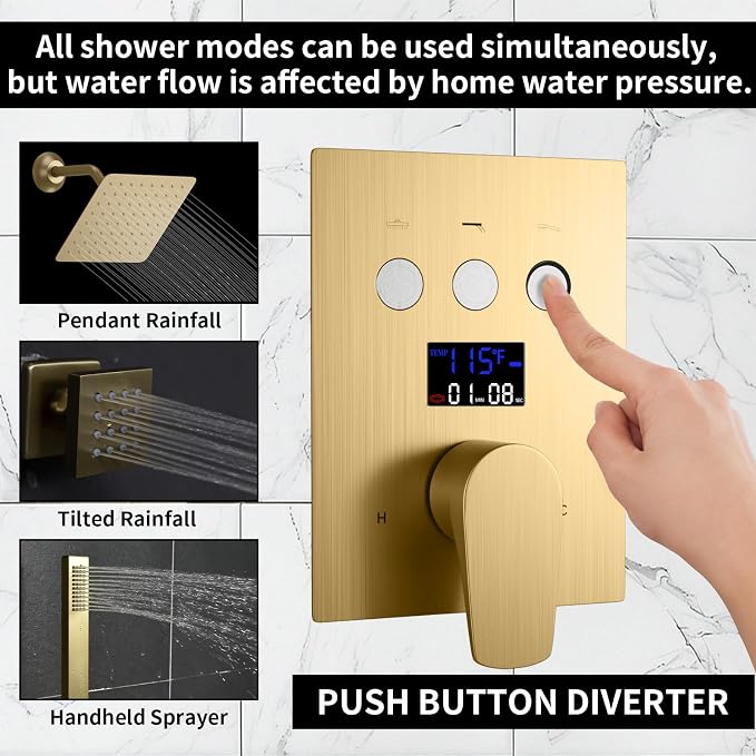 Bathroom Rainfall Shower System Wall Mount 8 Inch Shower Head - Image 4