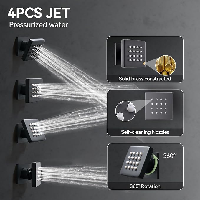 Shower System with Body Jets, Bostingner Four Modes Shower Faucet 12+6" Rain - Image 6