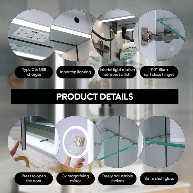 WELLFOR 30 x 32 Inch LED Medicine Cabinet - Image 12