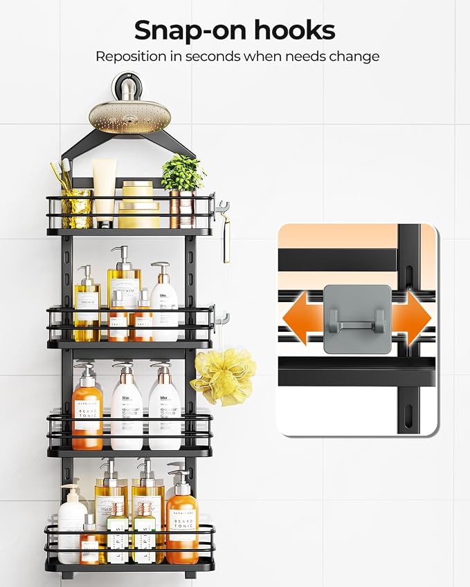 ODesign 4 Tier Height-Adjustable Shower Caddy Hanging Anti-Swing-Over The - Image 8