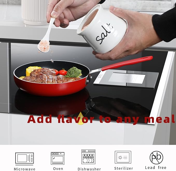 ONTUBE Ceramic Salt Bowl with Lid and Spoon 12oz - Image 2