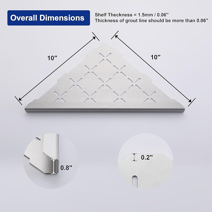 10" Corner Shower Shelf, Recessed Corner Shelf Organizer Rack, No Drilling - Image 2