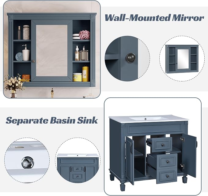 Merax 36” Bathroom Vanity with Sink, 36 inch Bathroom Vanity Storage Cabinet - Image 5