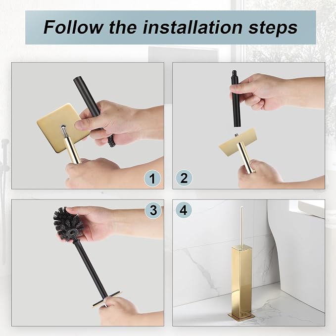 Gold Toilet Brush with Holder 304 Stainless Steel Toilet Bowl Brush, Square - Image 4
