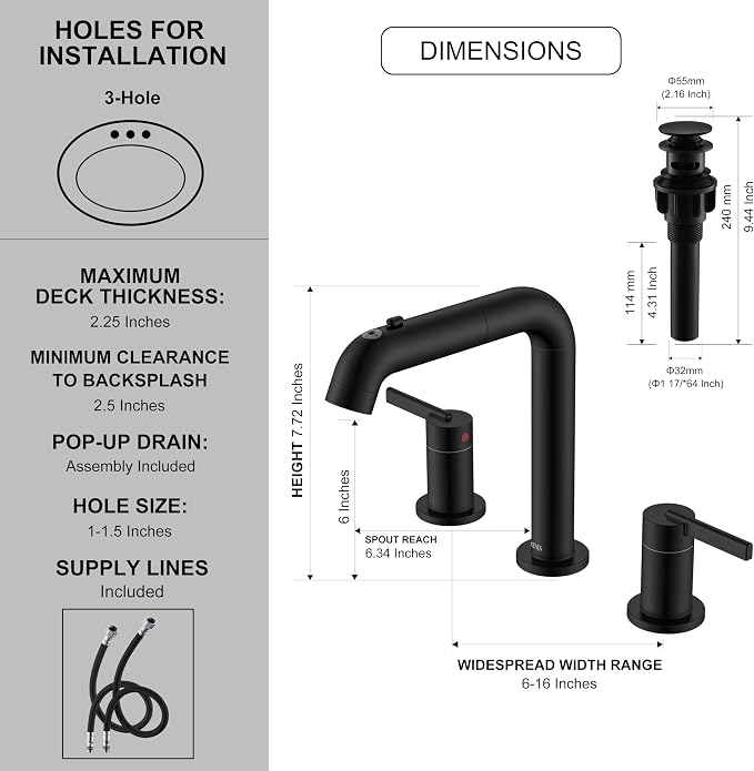 KENES Matte Black Pull Out Bathroom Faucet, 8 Inch 2 Handle Widespread Bathroom - Image 6