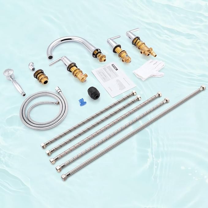 Roman Bath Tub Faucet Set with Rough-in Valve and Sprayer, Brass 5 Hole - Image 7