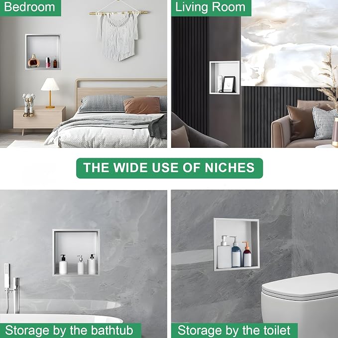SaniteModar Shower Niche, Stainless Steel Shower Niche 12" X 12" No Tile Needed - Image 7