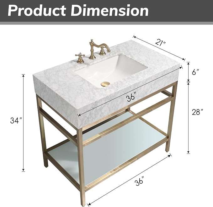 Gesipor Bathroom Carrara Marble Vanity - Image 7
