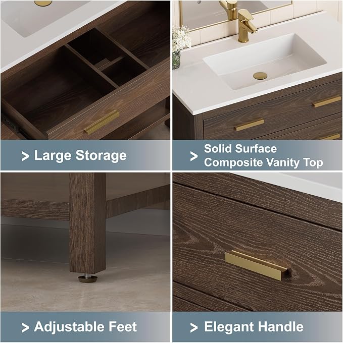 36 Inch Bathroom Vanity with Sink, Cabinet Sink Farmhouse Style with Drawers & - Image 4