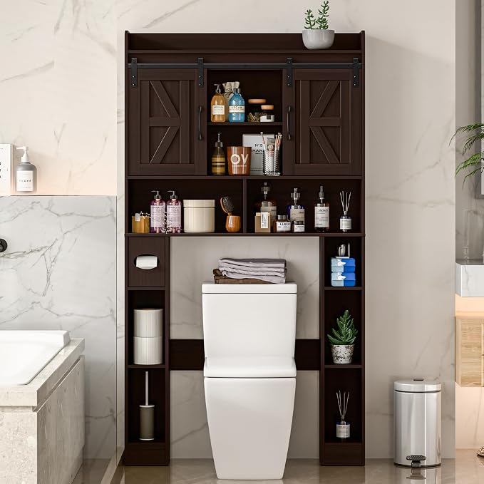 Over The Toilet Storage Cabinet, Farmhouse Toilet Cabinet Rack - Image 3