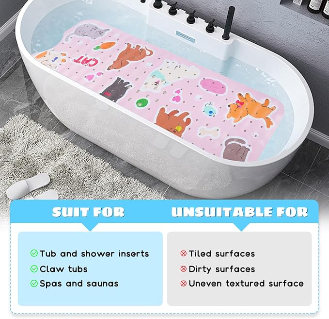 Baby Bath Mat for Tub Non Slip Kids Bathtub Mat Extra Long 40X16 Inch Toddler - Image 7
