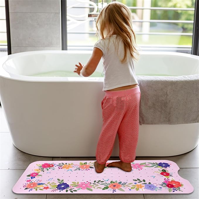 Pink Floral Bathtub Mat Non Slip - Image 6