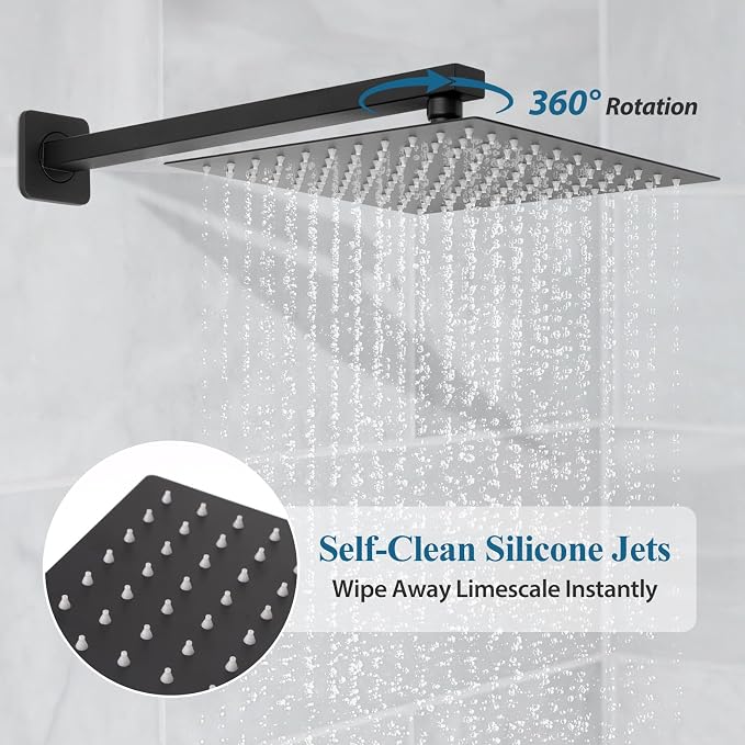 12 inch Square Shower Head and Handheld Set, Gasecoet Shower System - Image 3