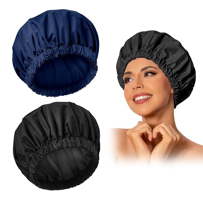 Reusable Shower Cap for Women, Large Waterproof Shower Bonnet Washable Elastic by Edoneery