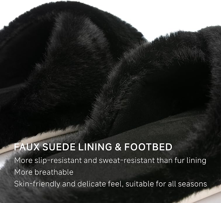 Chantomoo Womens Slippers Memory Foam Fuzzy Cross Band Faux Fur Slippers - Image 3