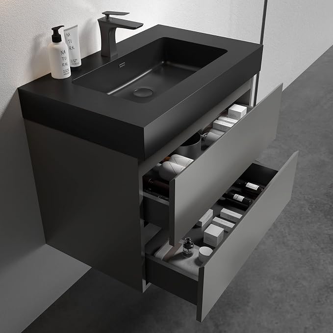 Alice 30 Inch Vanity with Sink, Large Storage Wall Mounted Floating Vanity - Image 8