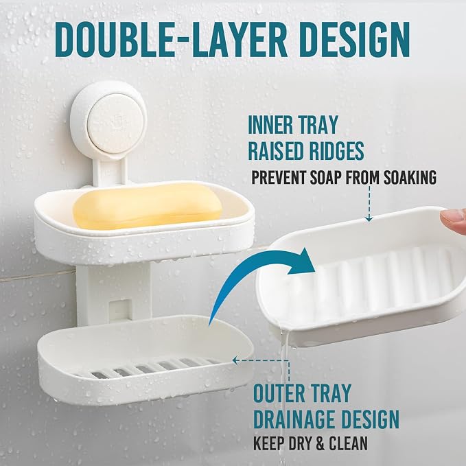 TAILI Double Layer Soap Dish Suction Cup Soap Holder, Strong Sponge Holder - Image 3