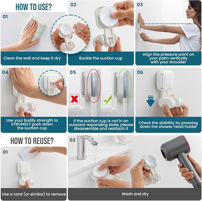 TAILI Shower Head Holder Suction, Handheld Shower Head Bracket, Height Angle - Image 9