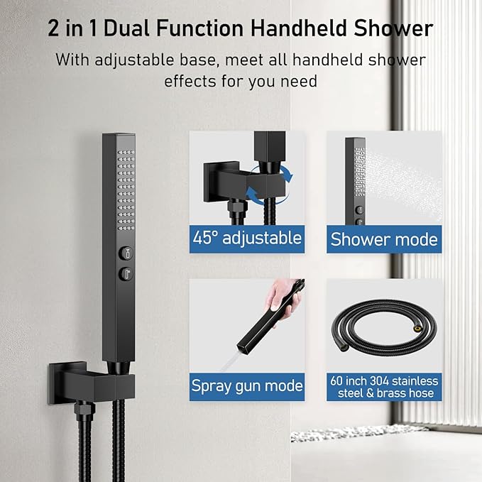 Shower Faucet Set Matte Black Shower System, Can Use All at Once, Thermostatic - Image 5