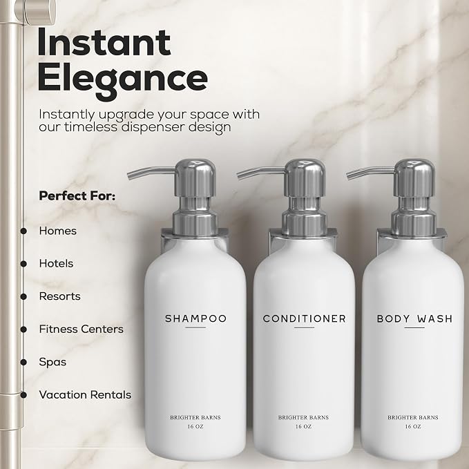 Luxury Shampoo and Conditioner Dispenser Set Wall Mounted by Brighter Barns - Image 2