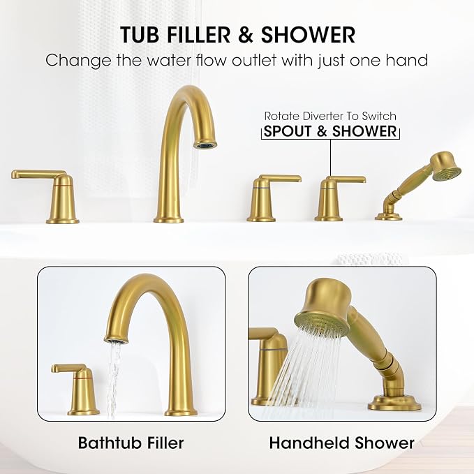 Roman Tub Faucet Set with Hand Shower, KRUZOO Bathtub Faucet Set Trim Kit with - Image 5
