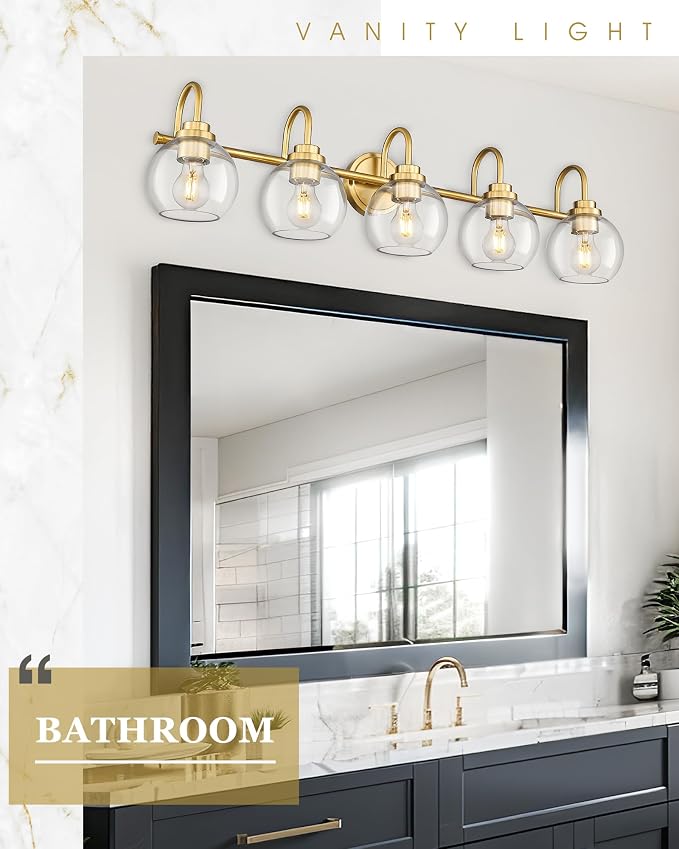 Bathroom Light Fixtures, 5-Light Brushed Gold Vanity Lights - Image 4
