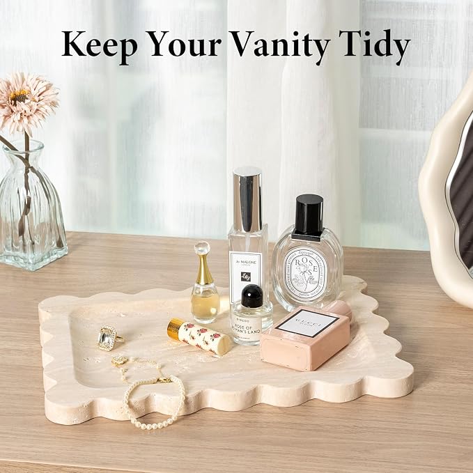Koville Romano Travertine Vanity Tray, Stone Organizer Tray - Image 6