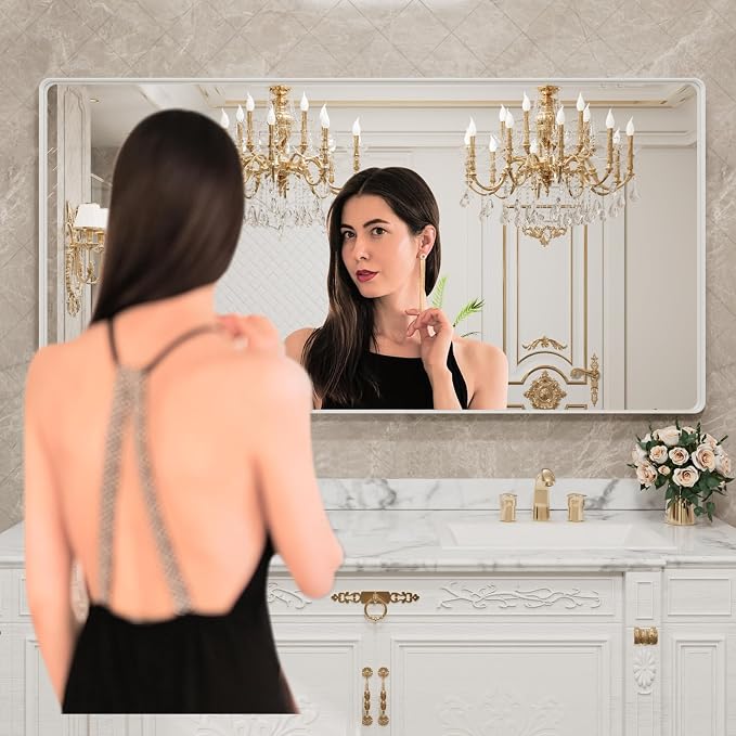 LOAAO 72x32 Inch White Metal Framed Bathroom Mirror - Image 2