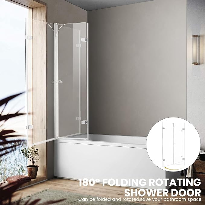 Bathroom Frameless Hinged Foldable Tub Door, Shower Glass Door 43 * 58” Shower - Image 2