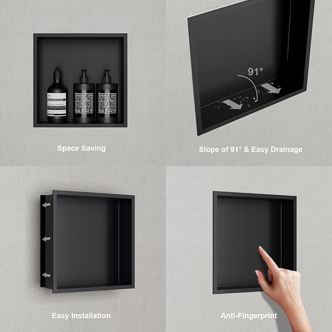 No Tile Needed Matte Black Shower Niche Insert – Retrofit Waterproof 304 - Image 6