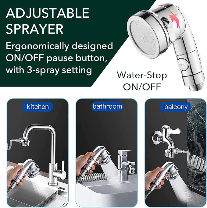 Sink Handheld Shower Kit with 9.8ft Telescopic Hose, Kitchen Bathroom Faucet - Image 6