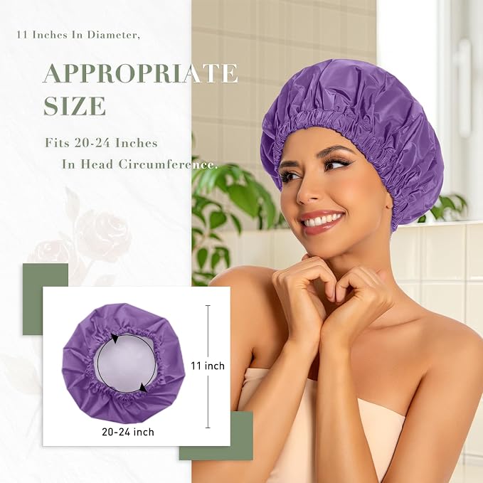 Reusable Shower Cap for Women, Large Waterproof Shower Essentials Bonnet - Image 3