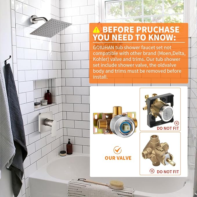 Brushed Nickel Shower Faucet Single Function Trim Kit - Image 2