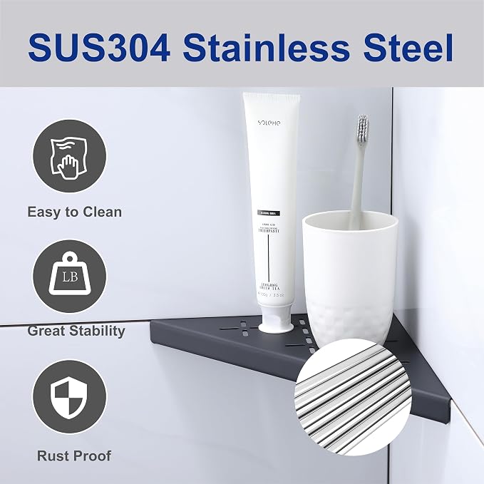 8" Corner Shower Shelf, Recessed Corner Shelf Organizer Rack, No Drilling - Image 2