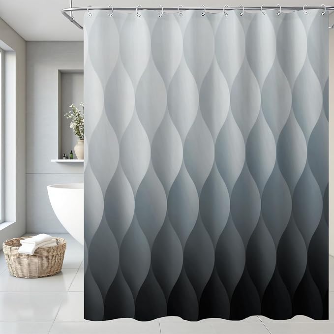 Grey Ombre Shower Curtain, Modern Geometric Shower Curtain Set, Washable by Wyljljy